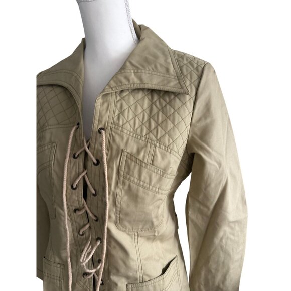 L MORE Hong Kong Vintage Drawstring Tan Safari Style Blazer Jacket Size 11/12 - Picture 2 of 8